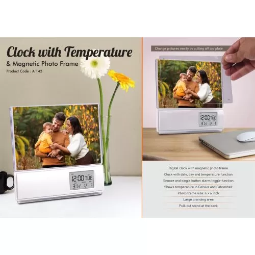 Clock with Temperature and Magnetic photo frame A142